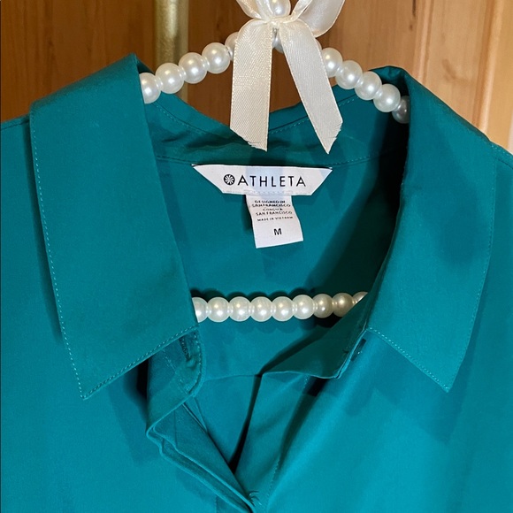 Athleta Teal Sleeveless Collared Blouse with Pocket Size M - Picture 2 of 6